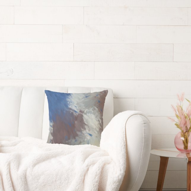 Graublau Weiße Abstrakte Pinselstriche Kissen (Liege)