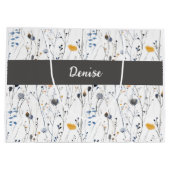 Graublau Wildblumen Wasserfarbe Monogramm Name Große Geschenktüte (Rückseite)