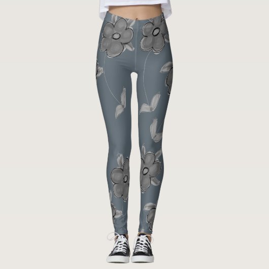 Graublaue Flower-Leggings Leggings (Vorderseite)
