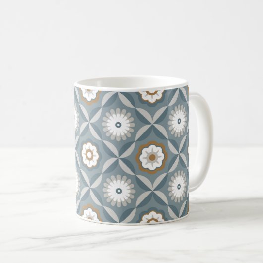 Graublaue Retro-Blume Kaffeetasse (VorderseiteRechts)