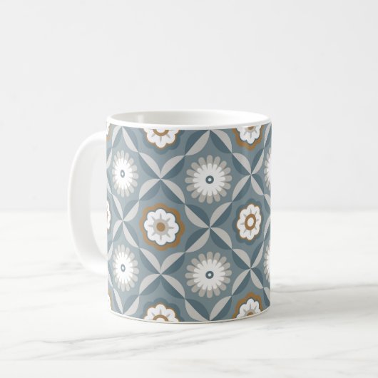 Graublaue Retro-Blume Kaffeetasse (Vorderseite Links)