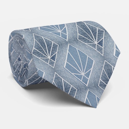 Graublaue weiße Diamanten Art Deco Muster Krawatte (Gerollt)