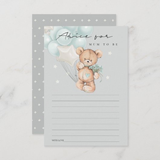 Graublauer Bärenballon-Ratschlag für Mama Baby Dus Begleitkarte (Vorne/Hinten)