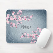 Graublauer Glitzer Cherry Blossom Monogramm Mousepad (Mit Mouse)