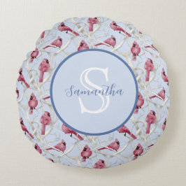 Graublauer Kardinal Birds Personalisiert Monogram Rundes Kissen
