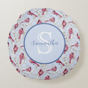 Graublauer Kardinal Birds Personalisiert Monogram Rundes Kissen