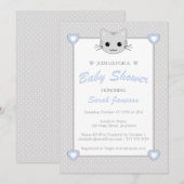 Graublauer Niedlicher Kawaii Cat Animal Baby Dusch Einladung (Vorne/Hinten)