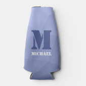 Graublaues geometrisches Maschenmuster Monogram Flaschenkühler (Vorderseite)