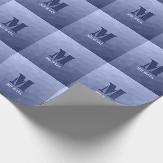 Graublaues geometrisches Maschenmuster Monogram Geschenkpapier (Ecke)