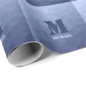 Graublaues geometrisches Maschenmuster Monogram Geschenkpapier (Rolleneckpunkt)
