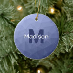 Graublaues geometrisches Maschenmuster Monogram Keramik Ornament<br><div class="desc">Graublau ombre geometrisches Maschenmuster Monogram Keramik Weihnachtsbaum Ornament. Monogram Personalize mit Ihrem benutzerdefinierten Initial und Namen. Dreieck geometrische Masche mit dunkelblauen Ober-Farbverlauf moderne Design.</div>