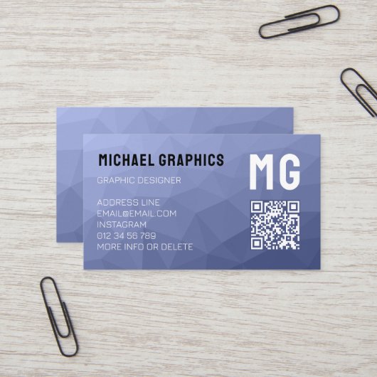 Graublaues geometrisches Maschenmuster QR-Code Mon Visitenkarte (Vorderseite/Rückseite Beispiel)