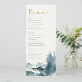 Graublütenblauer Gebirge Pine Wedding Menu Card Einladung (Stehend Vorderseite)