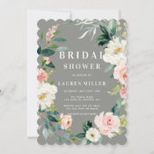 Graublütendusche Blumenstrauß Bridal Einladung (Vorderseite)