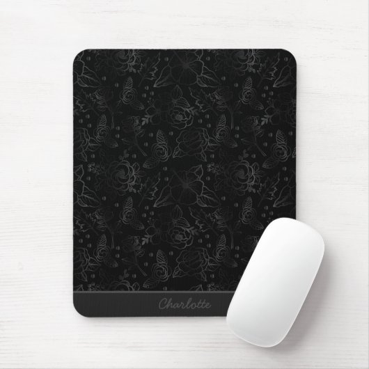Graublütenmuster - nahtloser personalisierter Name Mousepad (Mit Mouse)
