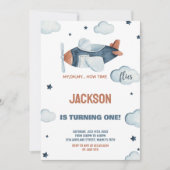 Graubraun Flugzeug zum Geburtstag Einladungen (Vorderseite)