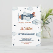 Graubraun Flugzeug zum Geburtstag Einladungen (Stehend Vorderseite)