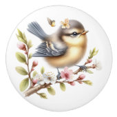 Graubraun-Gelbvogelblüten Keramikknauf (Vorderseite)