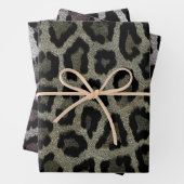 Graubraun-grüner Leopard-Tierdruck Geschenkpapier Set (Beispiel)