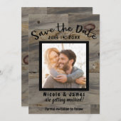 Graubraun-Holz, rustikal Save the Date Einladung (Vorne/Hinten)