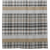 Graubraun Karierte rustikale neutrale Streifen Tan Duschvorhang (Vorderseite)