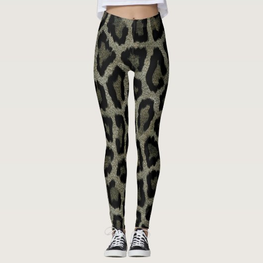 Graubraun, schwarzer Leopard Leggings (Vorderseite)