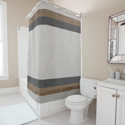 Graubraun Tan Taupe Streifen Farbblock Duschvorhang (Beispiel)