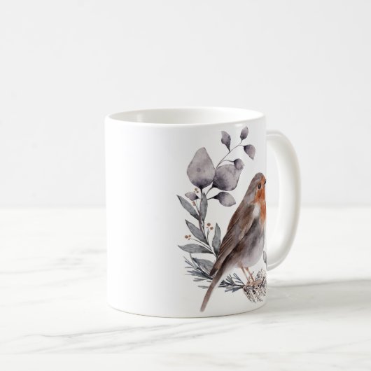 Graubraun Wasserfarbe Robin Bird Tasse (VorderseiteRechts)