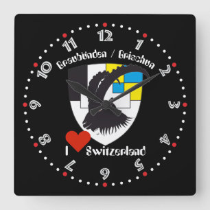 Graubünden Grischun Grigoni Schweiz Svizra Quadratische Wanduhr