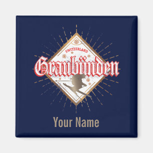 Graubünden Schweiz Retro-Skifahrer vintage Magnet