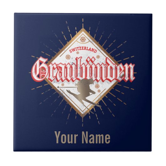 Graubünden Schweiz Retroskier Vintag Fliese (Vorderseite)