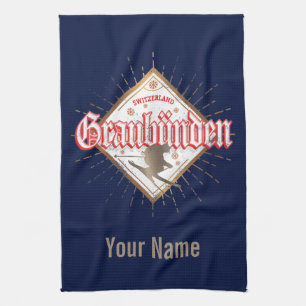 Graubünden Schweiz Retroskier Vintag Geschirrtuch