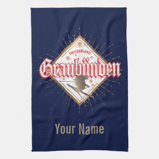 Graubünden Schweiz Retroskier Vintag Geschirrtuch (Vertikal)