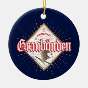 Graubünden Schweiz Retroskier Vintag Keramik Ornament