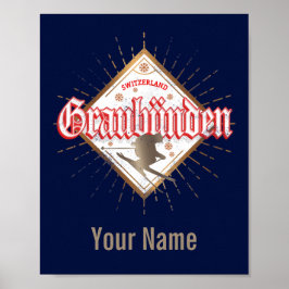 Graubünden Schweiz Retroskier Vintag Poster