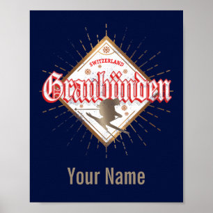 Graubünden Schweiz Retroskier Vintag Poster