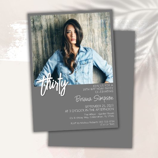 Graue 30. Geburtstagsfeier Foto Einladung