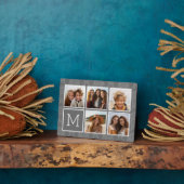 Graue 5-Foto-Collage mit Text Monogramm Fotoplatte (Seite)