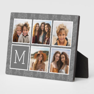 Graue 5-Foto-Collage mit Text Monogramm Fotoplatte