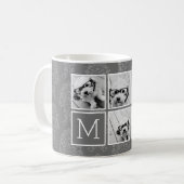 Graue 5-Foto-Collage mit Text Monogramm Kaffeetasse (Vorderseite Links)