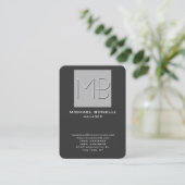 Graue, abgerundete Ecke mit Monogramm-Visitenkarte Visitenkarte (Stehend Vorderseite)