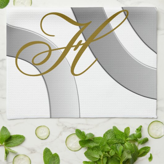 Graue abstrakte Gradientenlinie für Monogramm Geschirrtuch (Gefaltet)