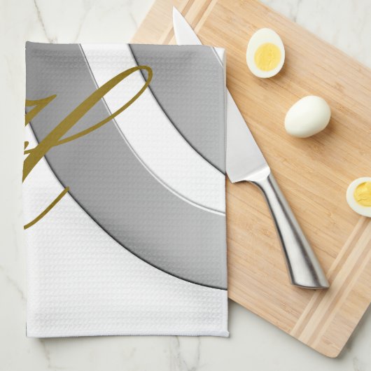 Graue abstrakte Gradientenlinie für Monogramm Geschirrtuch (Viertel Falte)