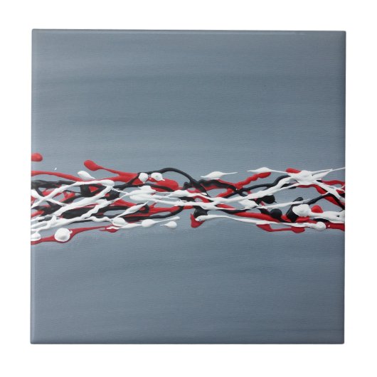 Graue abstrakte Kunst in Rot und Schwarz Fliese (Vorderseite)