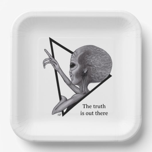 Graue Alien, die Wahrheit ist da draußen Pappteller (Vorderseite)