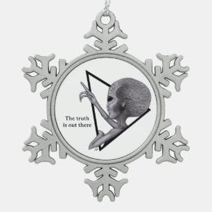 Graue Alien, die Wahrheit ist da draußen Schneeflocken Zinn-Ornament
