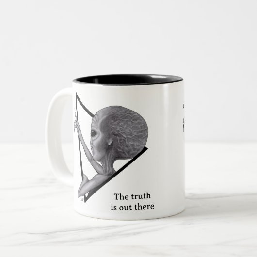 Graue Alien, die Wahrheit ist da draußen Zweifarbige Tasse (Vorderseite Links)