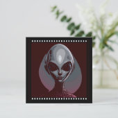 Graue Alien Extraterrestriale Gesichtshauptrahmen Einladung (Stehend Vorderseite)