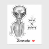 Graue Alien, ich wollte, Sticker zu glauben (Blatt)