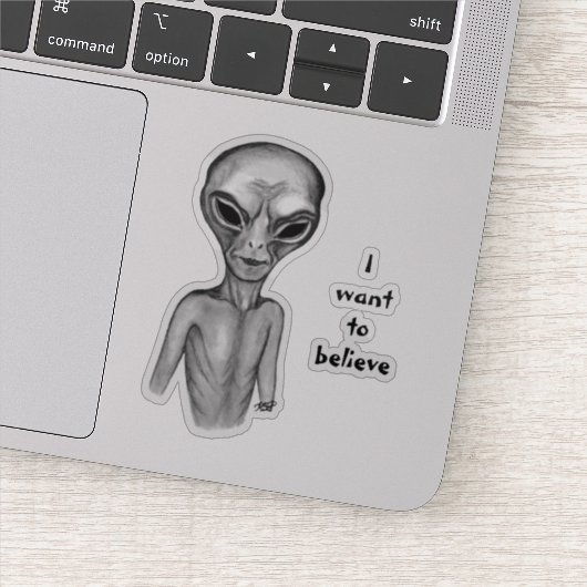 Graue Alien, ich wollte, Sticker zu glauben (Detail)